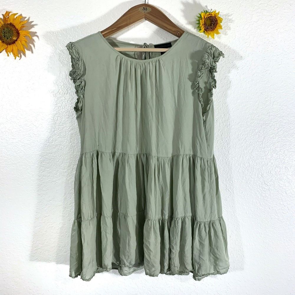 House Of Harlow 1960 Green Ruffle Babydoll Dress Size Medium Womens